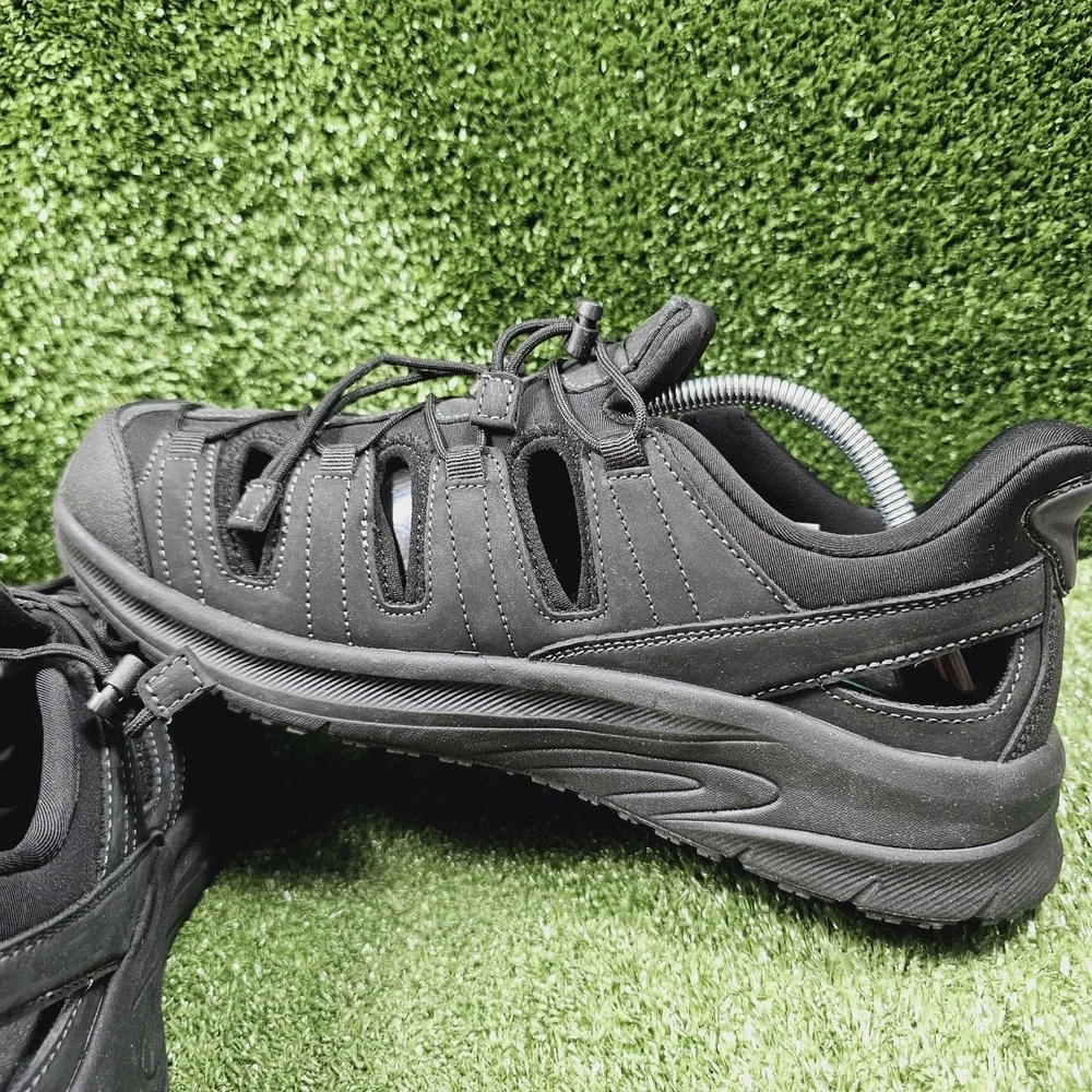 Orthofeet 1105 Saturn Black Leather Stretch Hands Free Sandals‎ Mens 10.5 X Wide